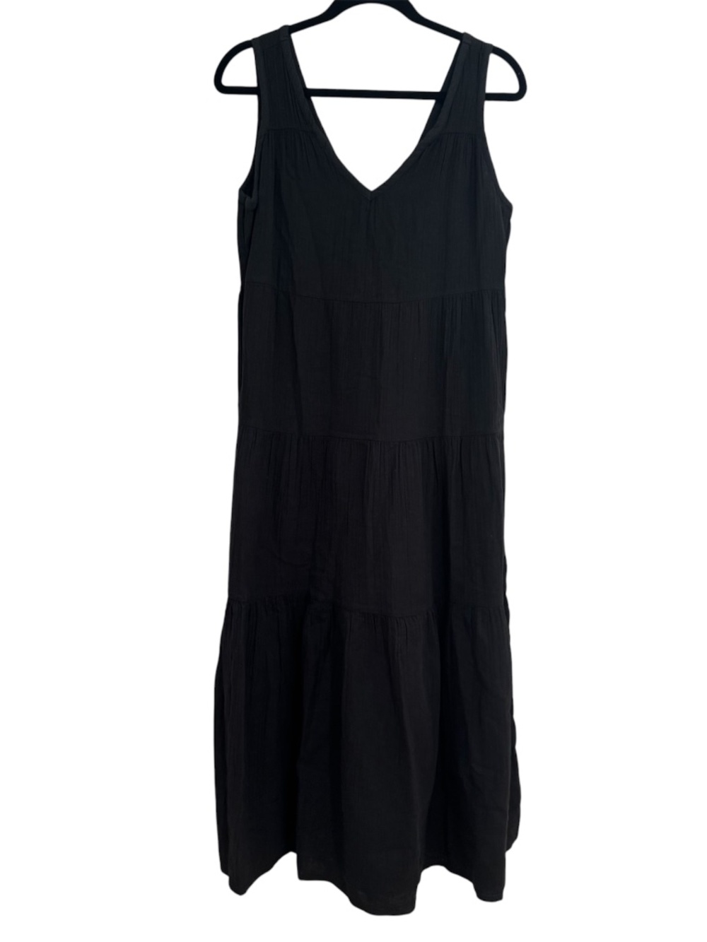 Quince Women's 100% Organic Cotton Gauze Tiered Maxi Dress in Black Sz XS NWOT